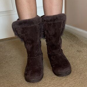 Women's Plush Lined Mid-Calf Winter Boots - Dark Brown